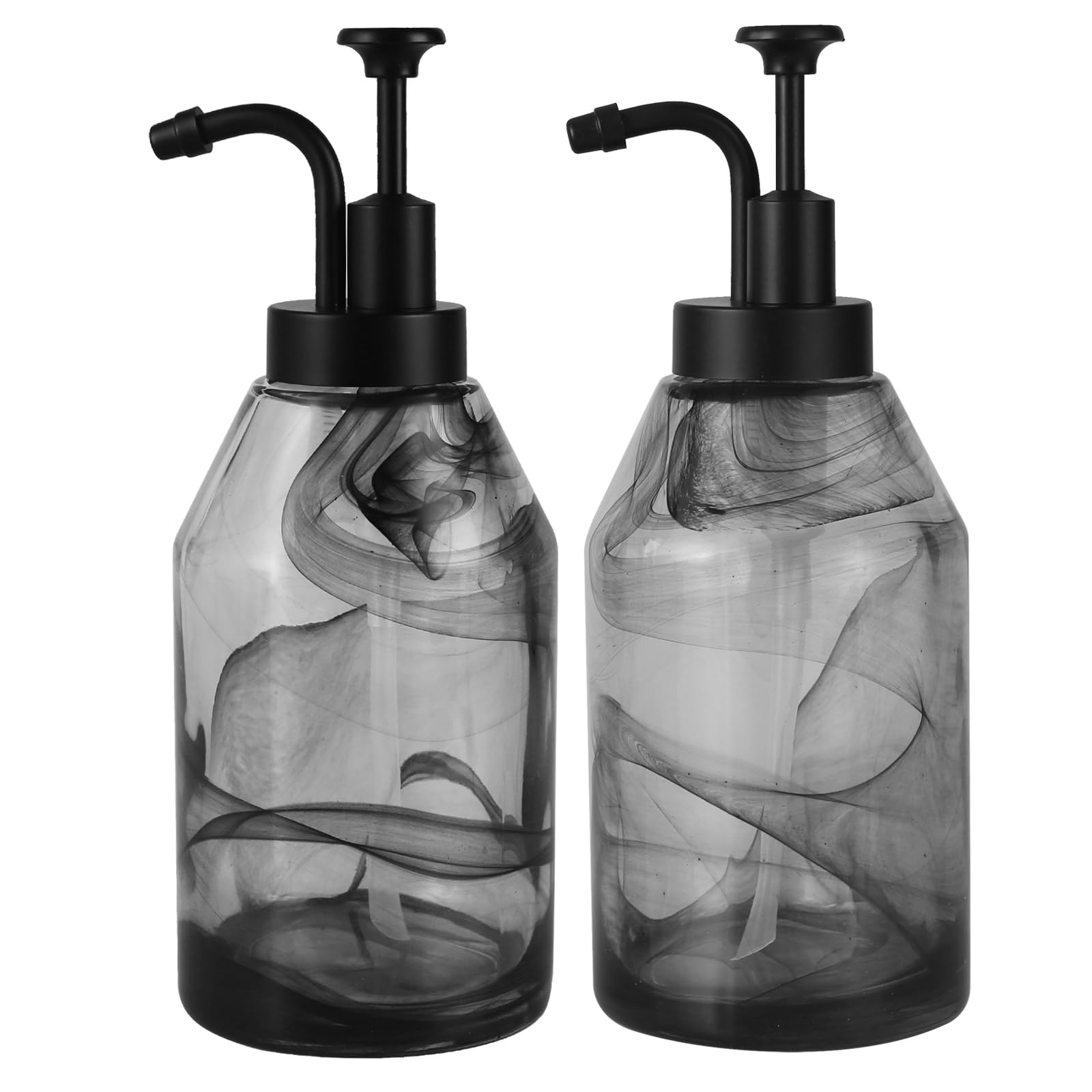 Suanti Black Marble Glass Soap Dispenser Set – 2Pcs Smoked Glass Bottles