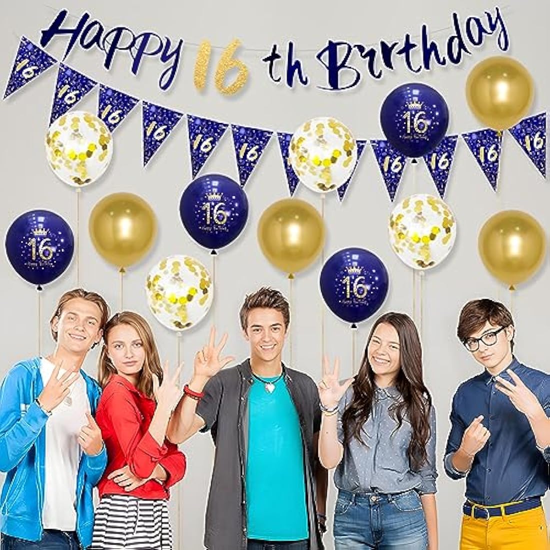 Wonsta Boys 16th Birthday Decorations – Navy Blue and Gold Banner Kit