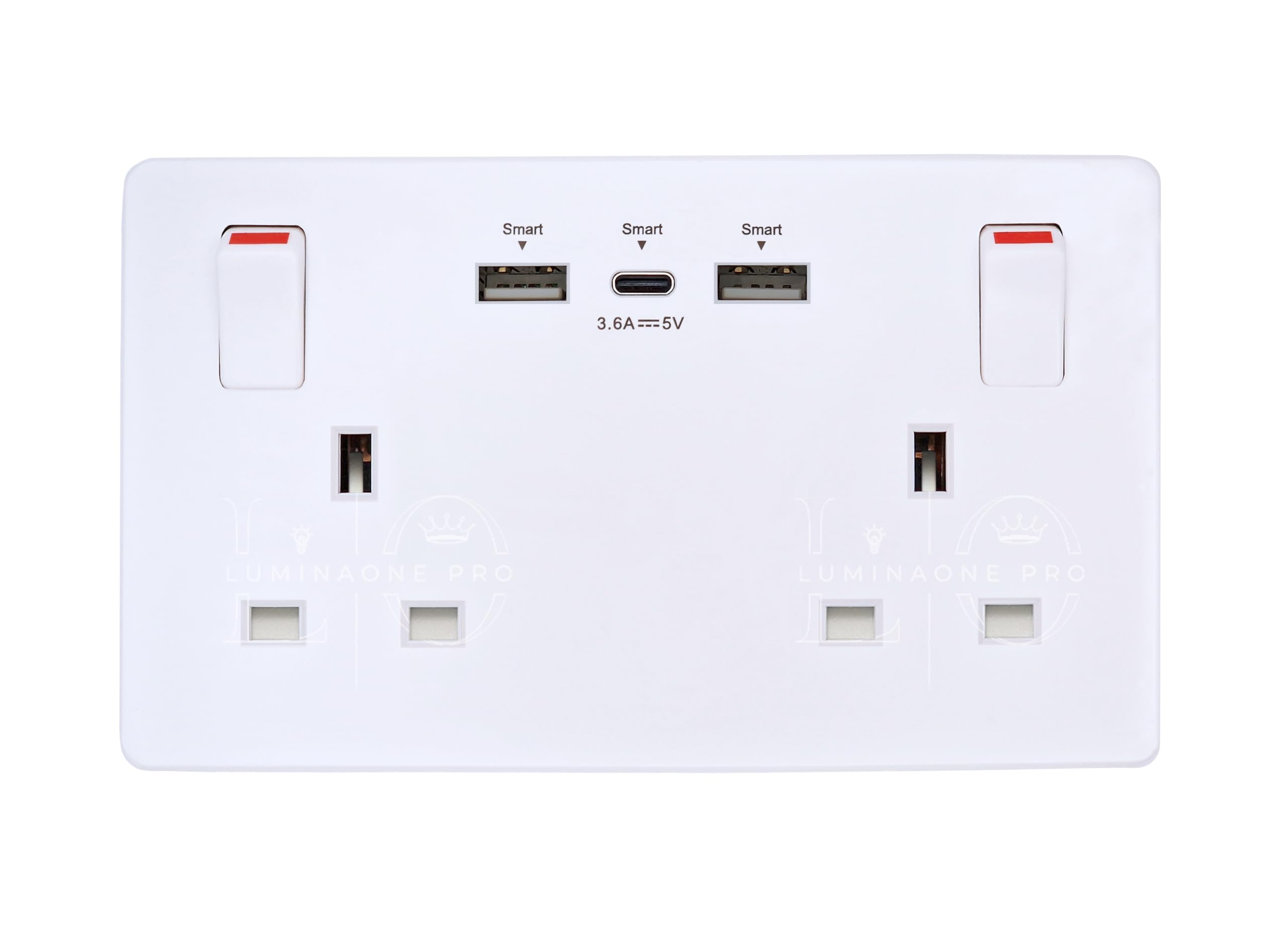 2 Gang 13A Screwless Wall Socket - 35W USB-C & USB-A White