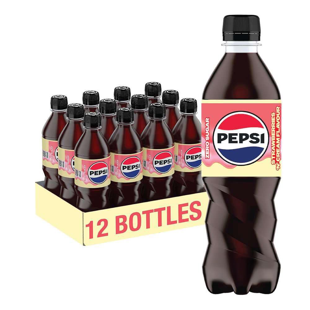 Pepsi Strawberry & Cream Fizzy Soft Drink - 500ml Bottle (Pack of 12)