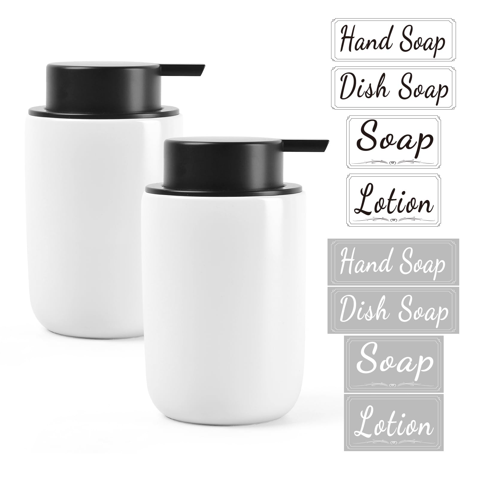 BosilunLife Ceramic Hand Soap Dispenser Set | 12oz White Lotion Pump – 2PK