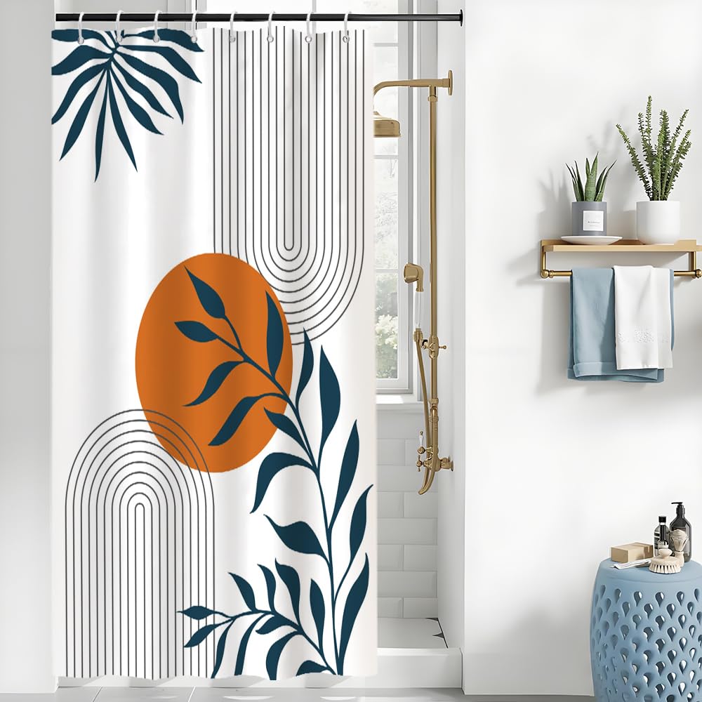 Abstract Shower Curtain | Blue Leaves Boho Waterproof Polyester