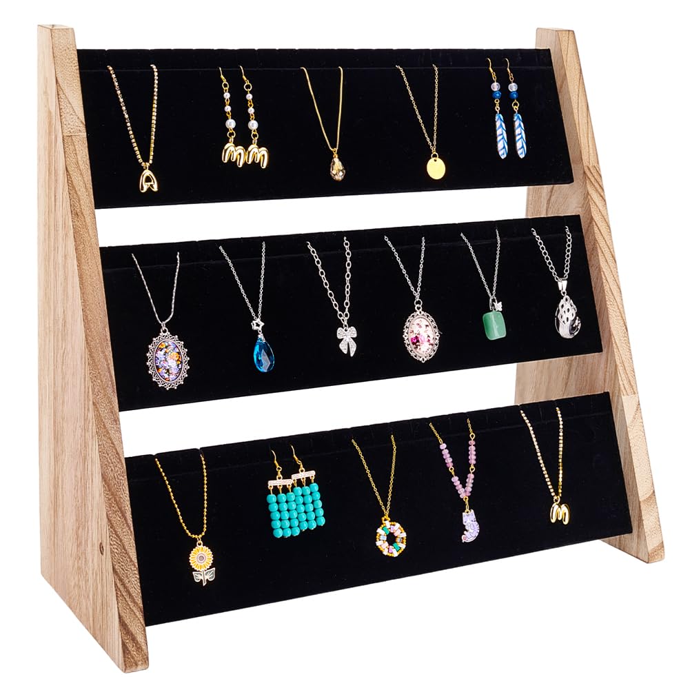PH PandaHall 3-Tier Necklace Jewellery Display Holder, Wood Pendant Holder - image 1