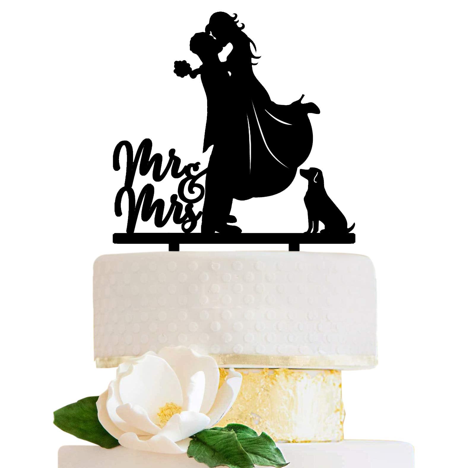 LOVENJOY Dog Wedding Cake Topper | Frosted Acrylic Bride and Groom