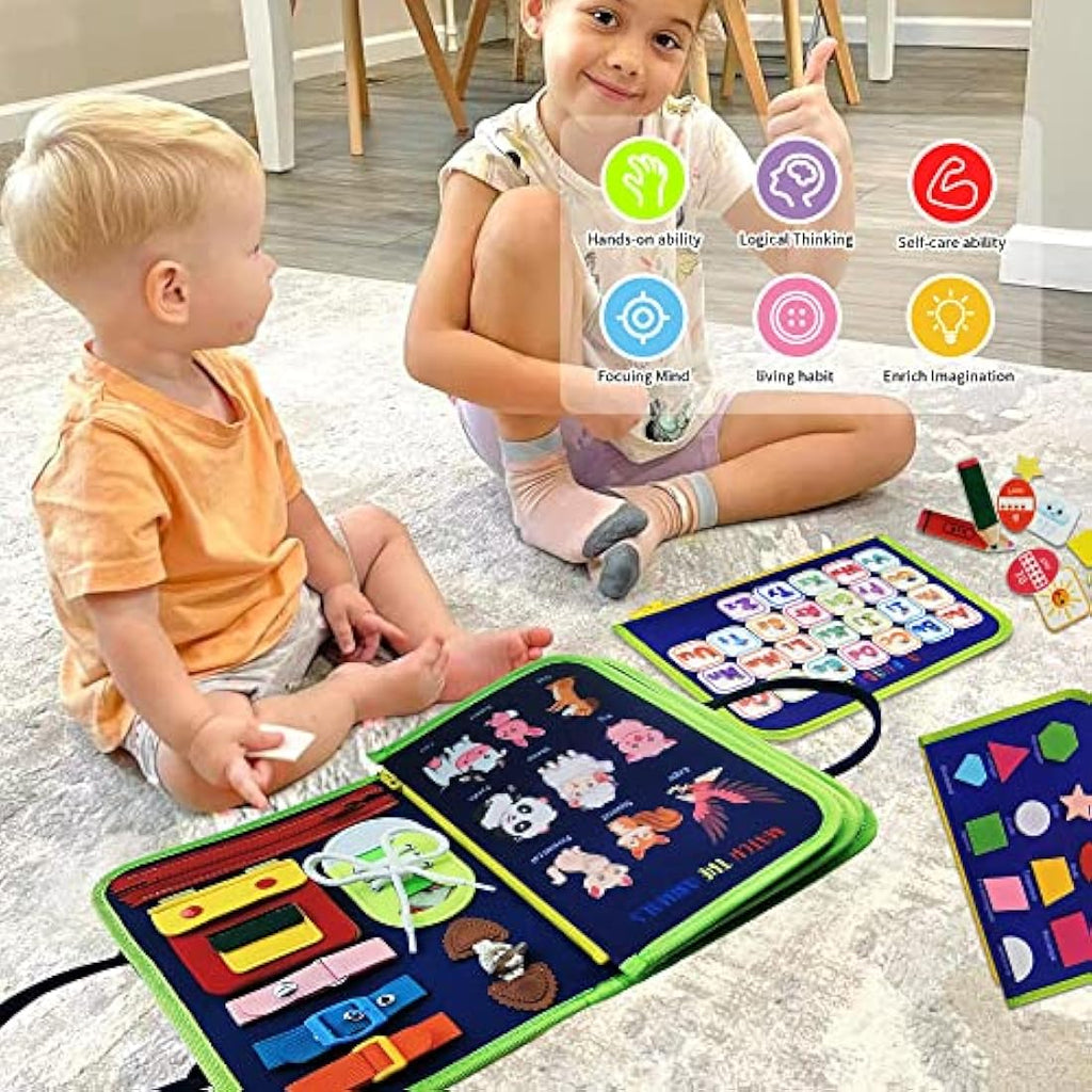 TenFans Montessori Busy Board – Sensory Toddler Travel Toy for Fine Motor Skills