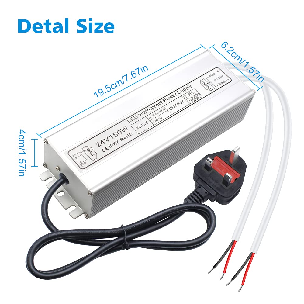 inShareplus 24V 150W LED Power Supply | IP67 Waterproof Outdoor Driver