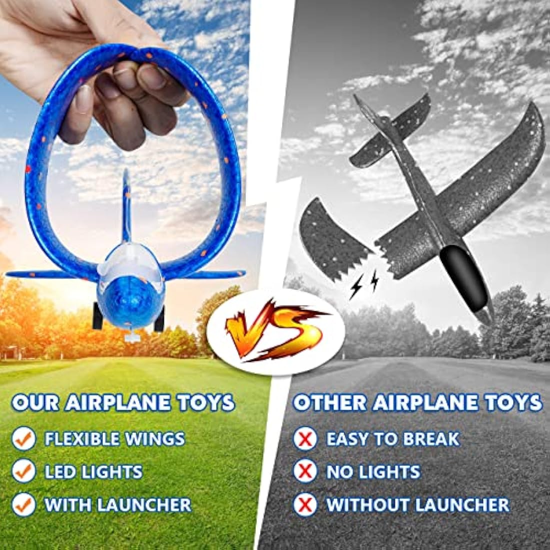 Airplane Launcher Toy | 3 Pack LED Foam Glider Planes