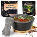 Tortillada Granite Mortar and Pestle Set – 16cm Spice Grinder with Wood Base
