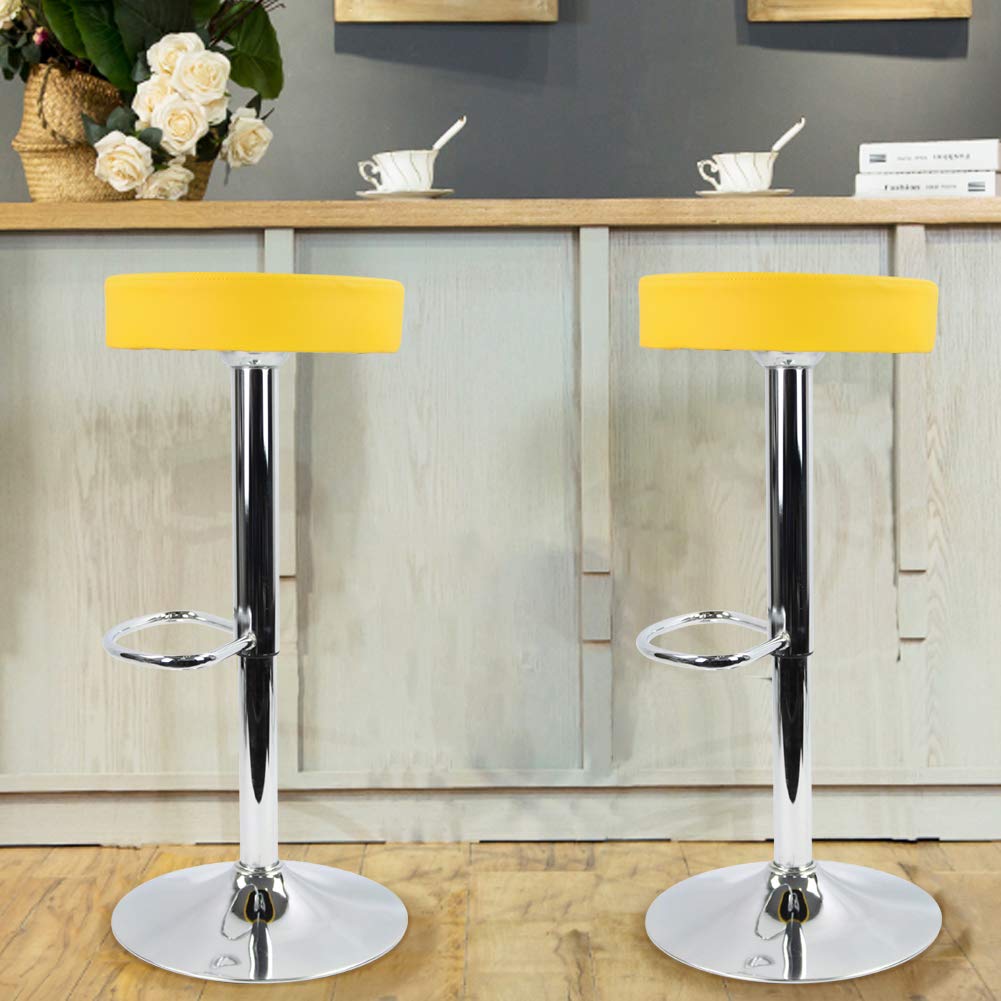 KKTONER Swivel Bar Stool – Adjustable PU Leather Backless Chair, Yellow