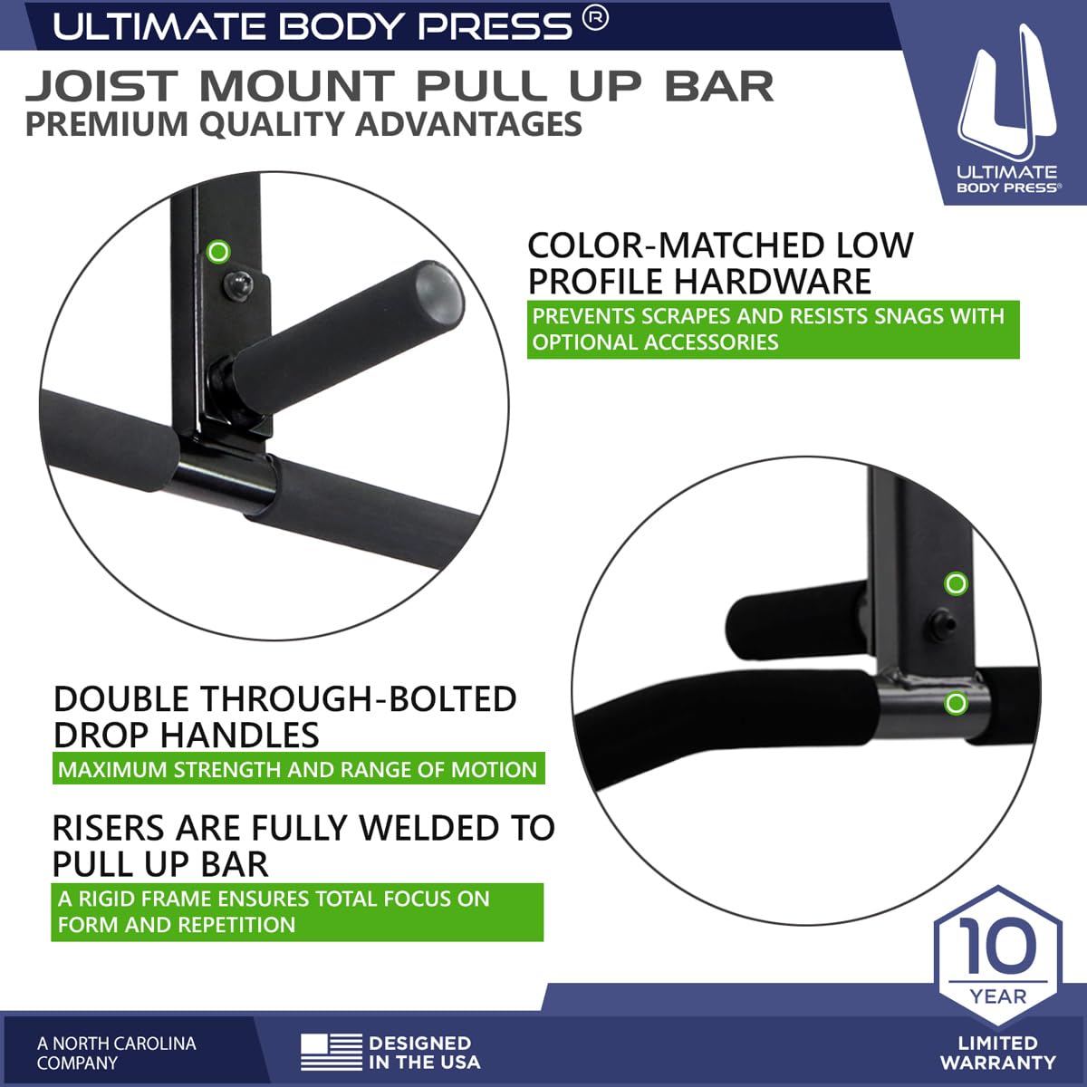 Ultimate Body Press Joist Mount Pull Up Bar – 4 Grip Positions