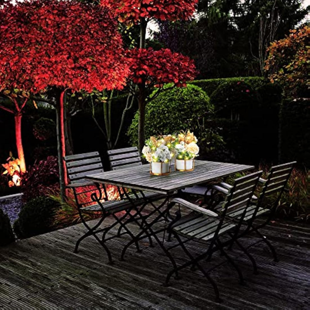 BEGONDIS Set of 2 LED Artificial White Flowers with Pots for Home Decor
