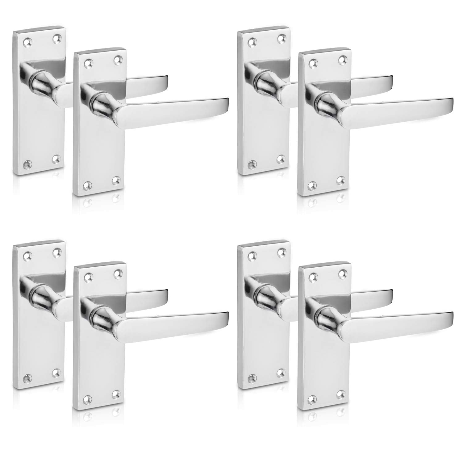 XFORT Lever Latch Door Handles | Polished Chrome Victorian Flat Design