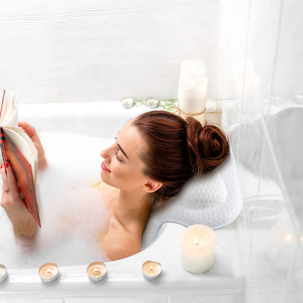 Bath Pillow 4D Ergonomic Bath Pillow Neck and Back Support Bath Cushion Air Mesh Technology Bath Headrest Pillow Bath Pillows with Strong Suction - image 2
