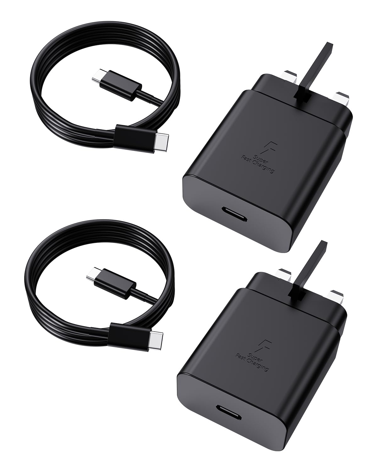 45W USB-C Super Fast Charger 2-Pack – PD 3.0 with 1.8m Cable | Samsung Galaxy S25, S24, S23, S22, S21, S20