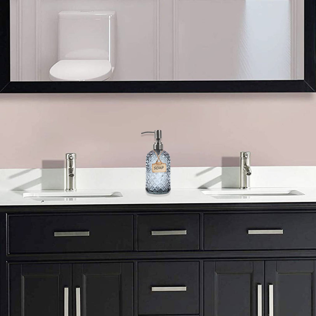 Bathroom & Kitchen Glass Hand and Dish Soap Dispenser with 304 Rustproof Stainless Steel Pump Grey