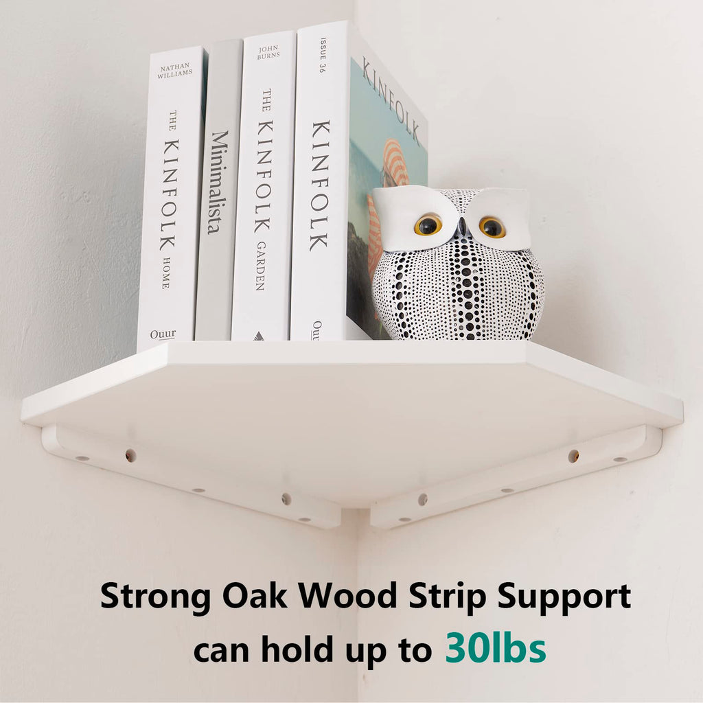 GIEANOO Solid Oak Wood Corner Shelf – White Floating Wall Mount Shelving
