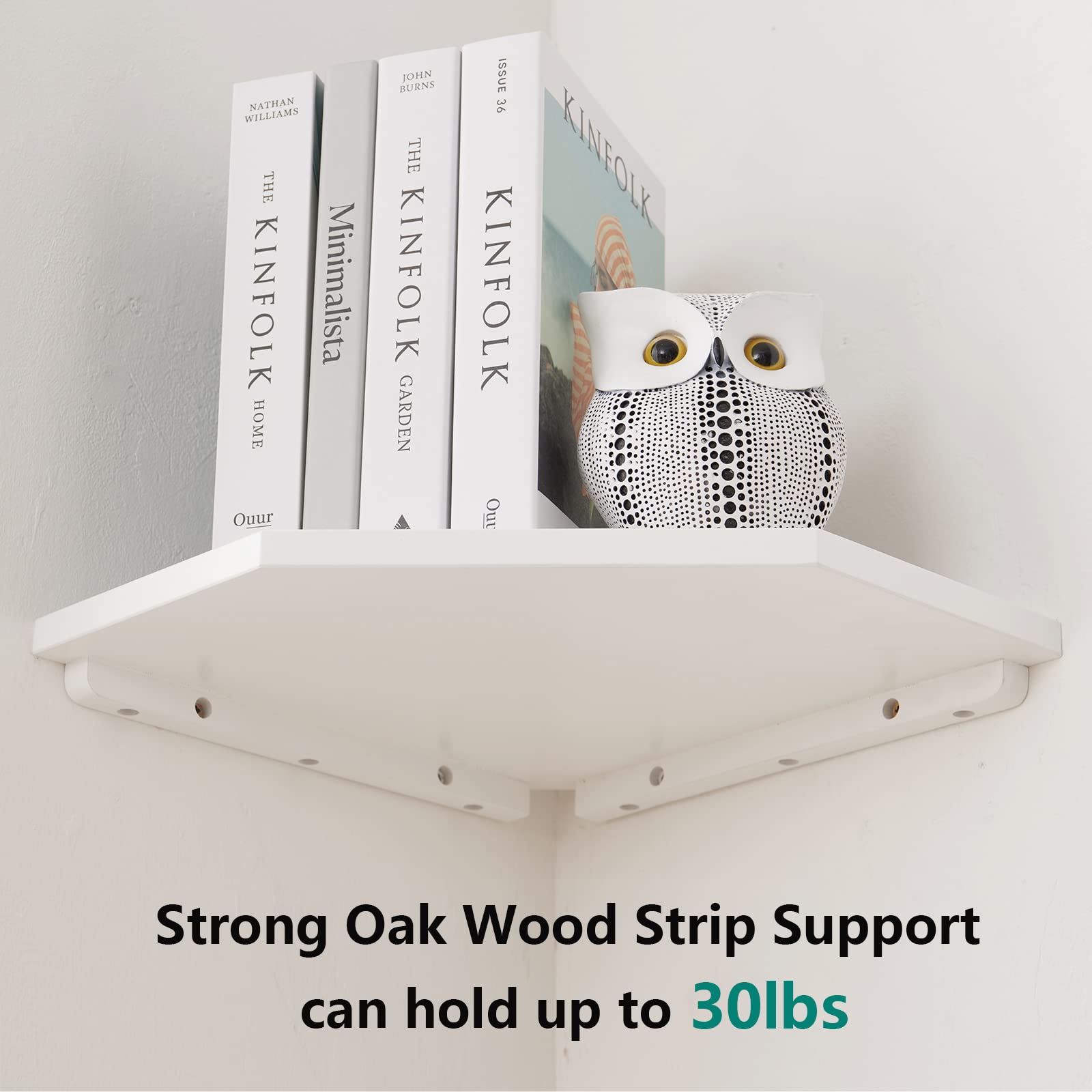 GIEANOO Solid Oak Wood Corner Shelf – White Floating Wall Mount Shelving
