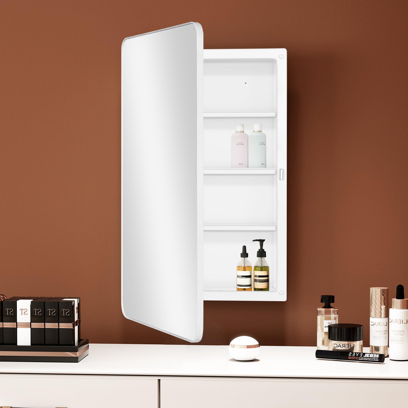 Fundin White Plastic Mirror Cabinet - Recessed or Surface Mount, 40x71cm