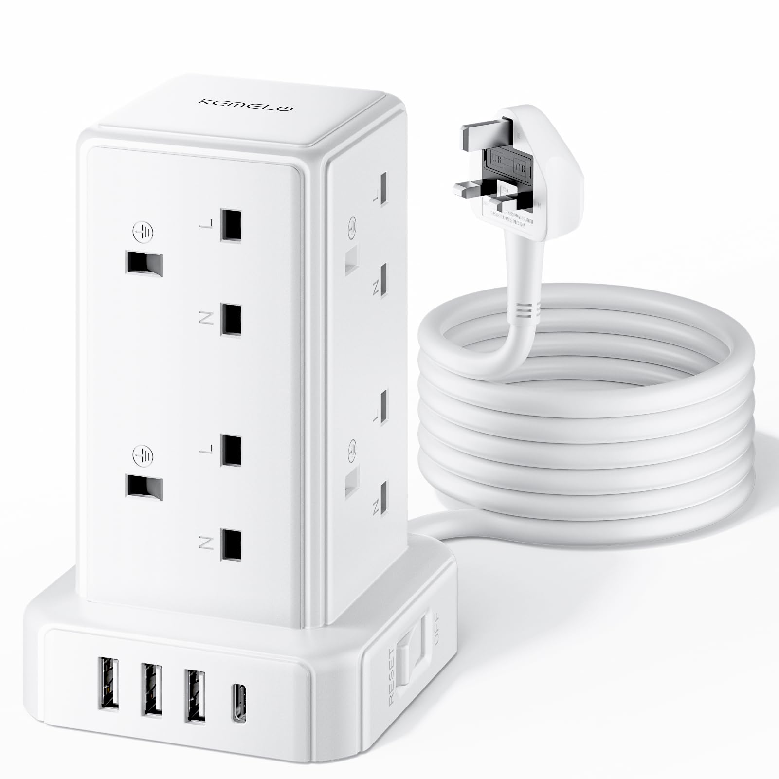 Jolof Store 8-Way Tower Extension Lead | 4 USB Ports & 5M Cable