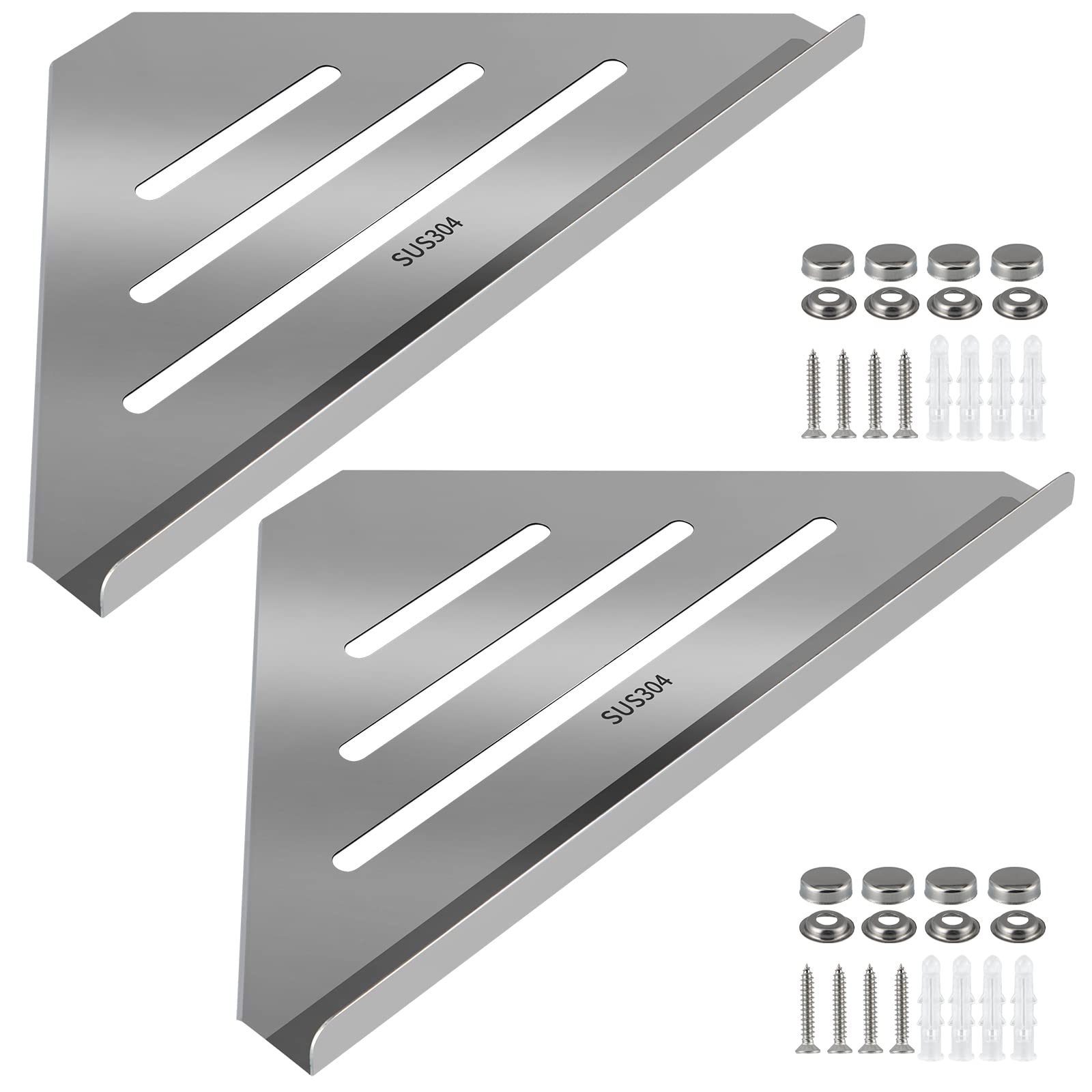 Skelang 304 Stainless Steel Corner Shower Caddy Shelf, Polished - 2 Pack