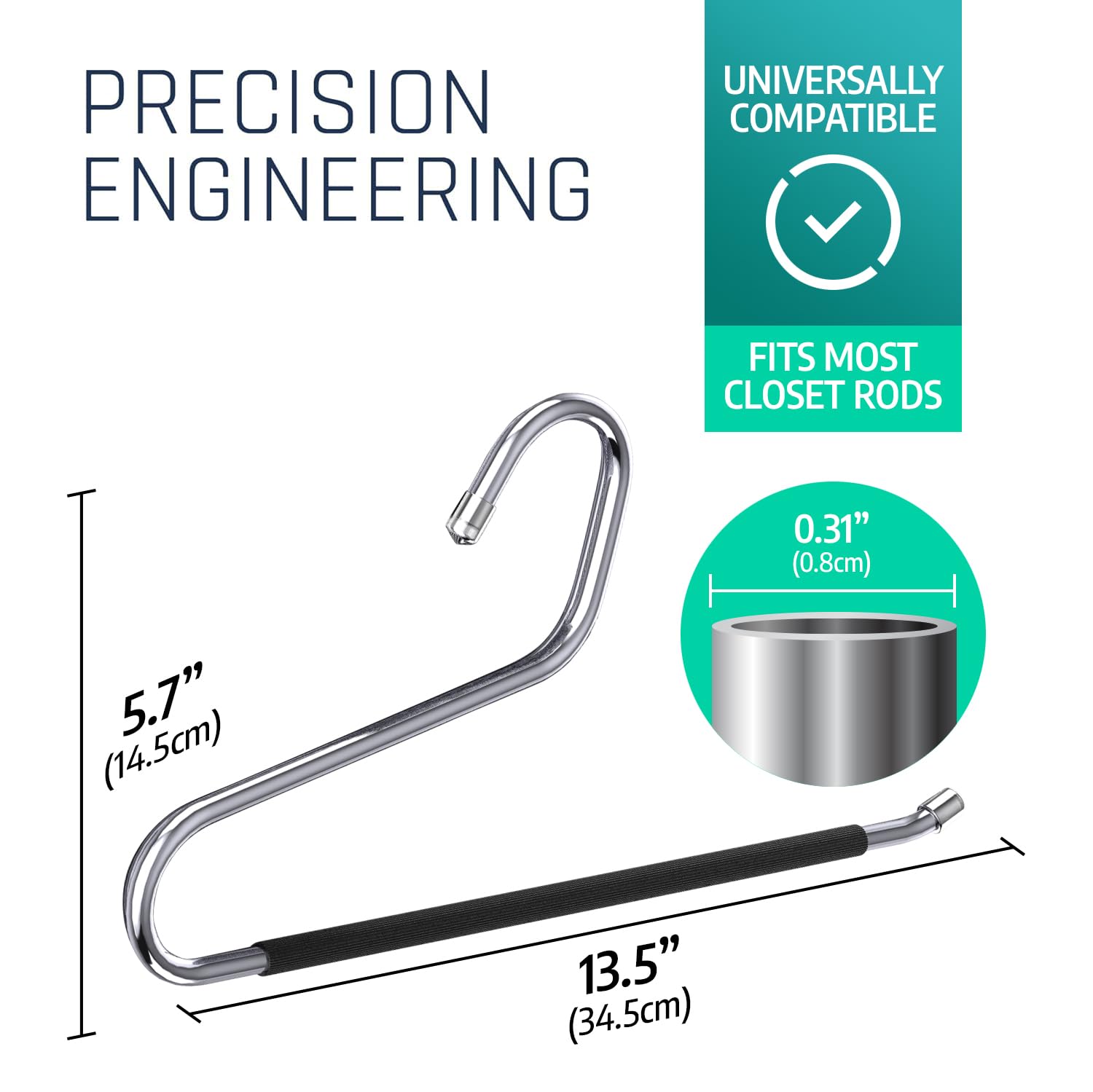 Open Ended Metal Trouser Hangers – Non-Slip Rubber Coated 50 Pack