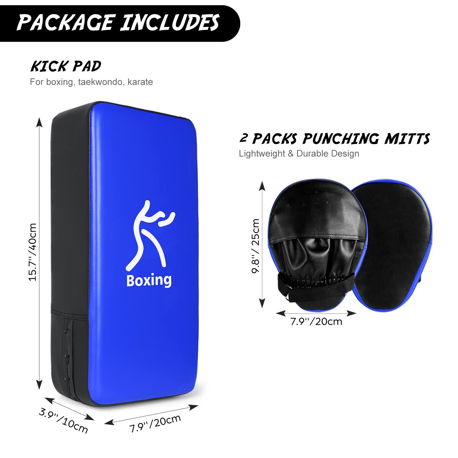 Odoland Boxing Mitts and Kick Pad Set | PU Leather Focus Pads - Blue