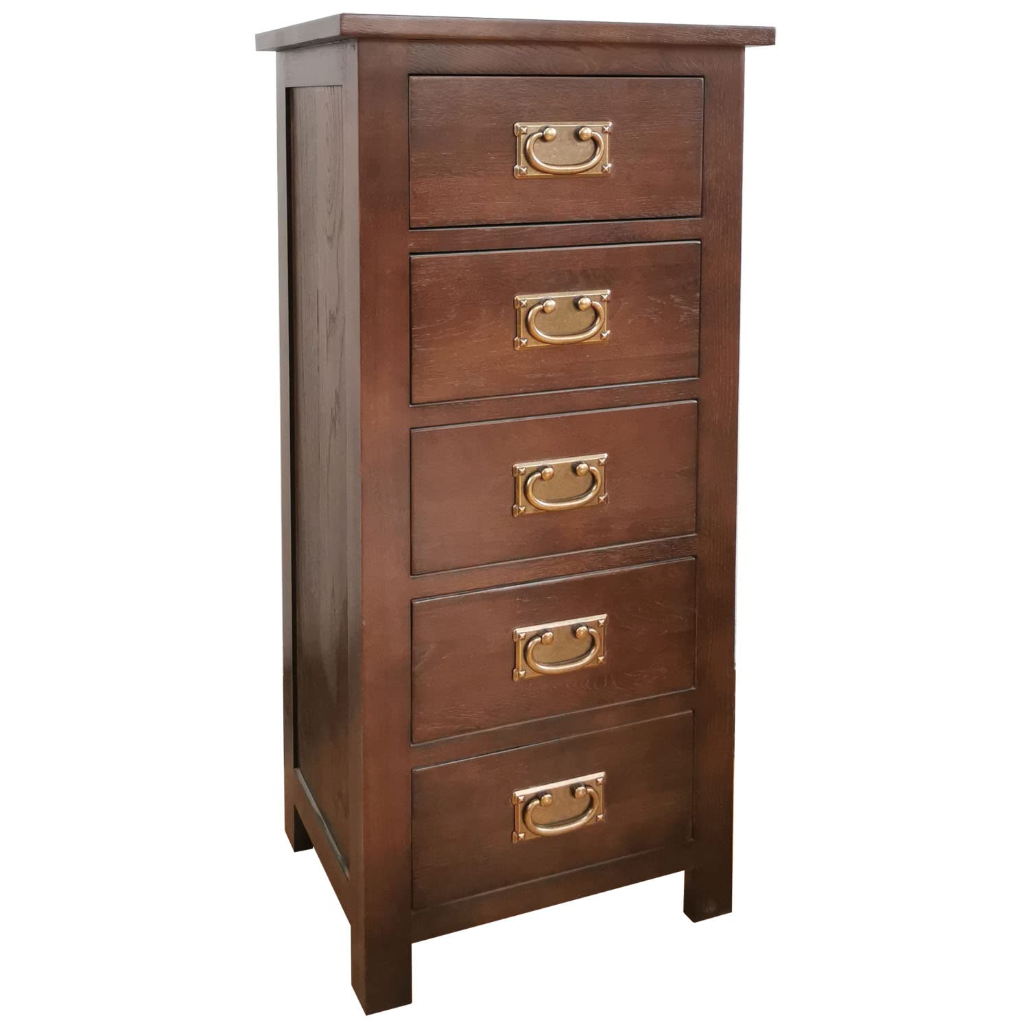 Aurotrice Oak 5 Drawer Narrow Storage Chest | Solid Wood Cabinet