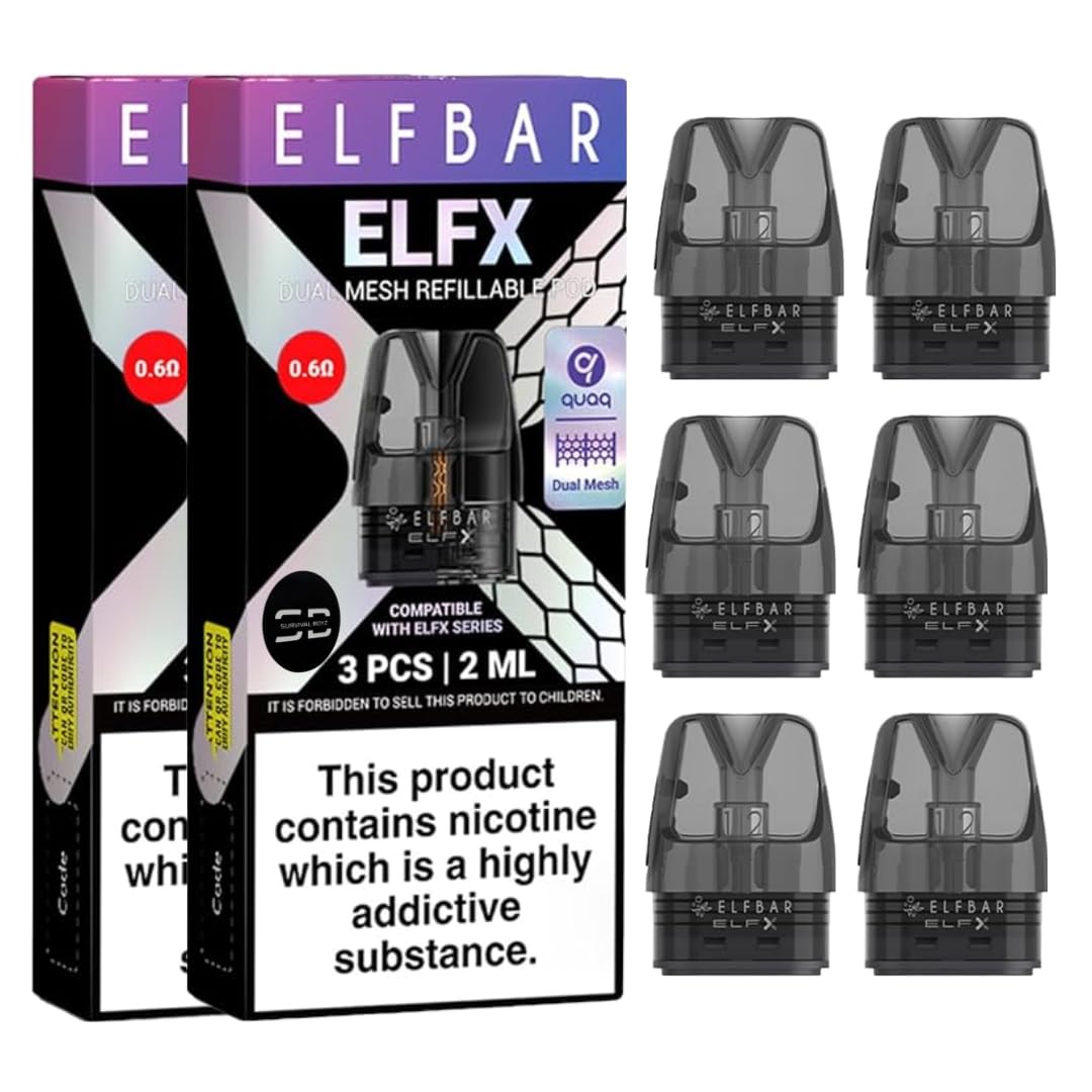 Elfx Replacement Pods 0.6 Ohm for Elfx Pro Kit | 6-Pack Nicotine Free