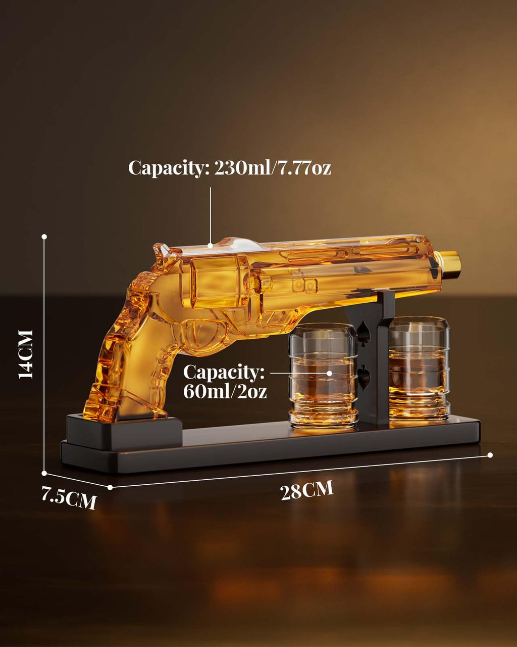Kollea Gun Whiskey Decanter Set with 2 Glasses and Wooden Stand