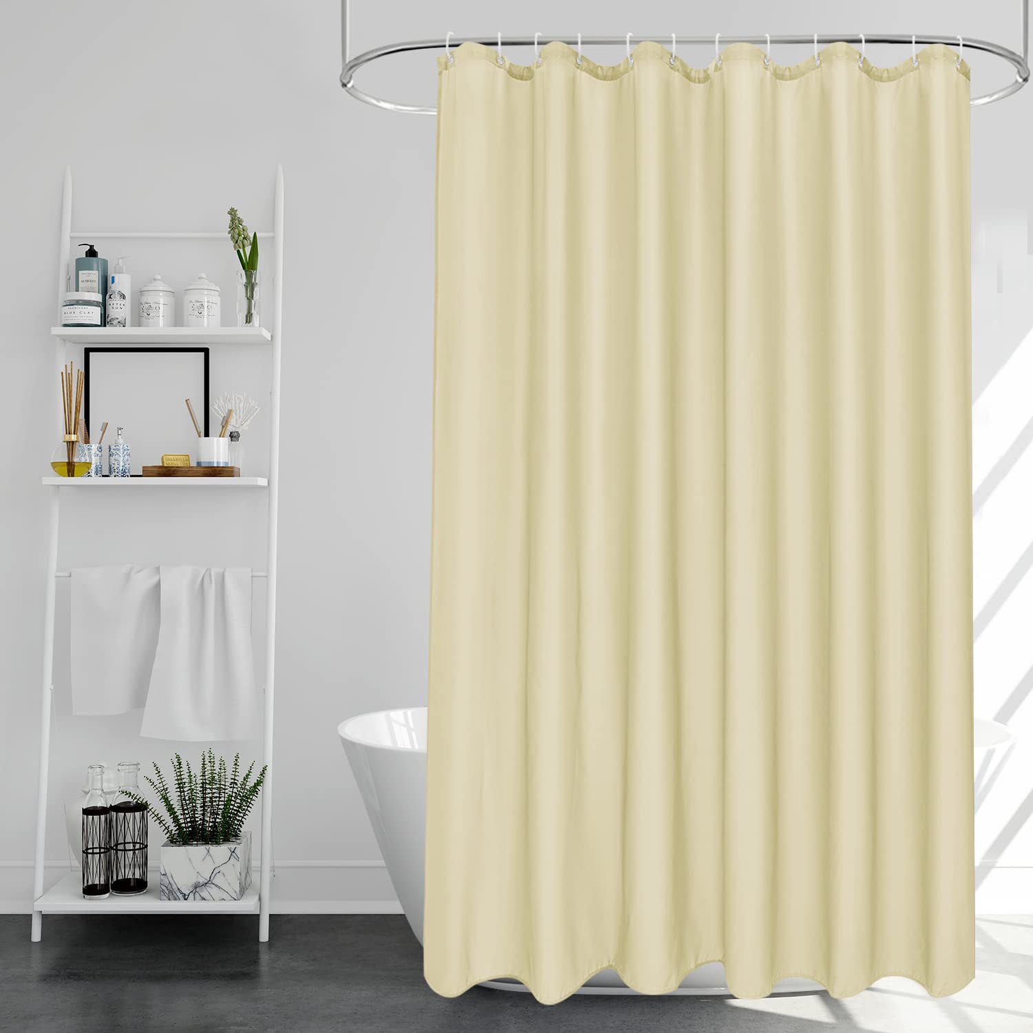 EurCross Beige Shower Curtain | Mould Resistant Quick Dry Fabric, 180x180cm
