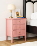 HEYZOEY Pink 3-Drawer Nightstand – Modern Wooden Bedside Table