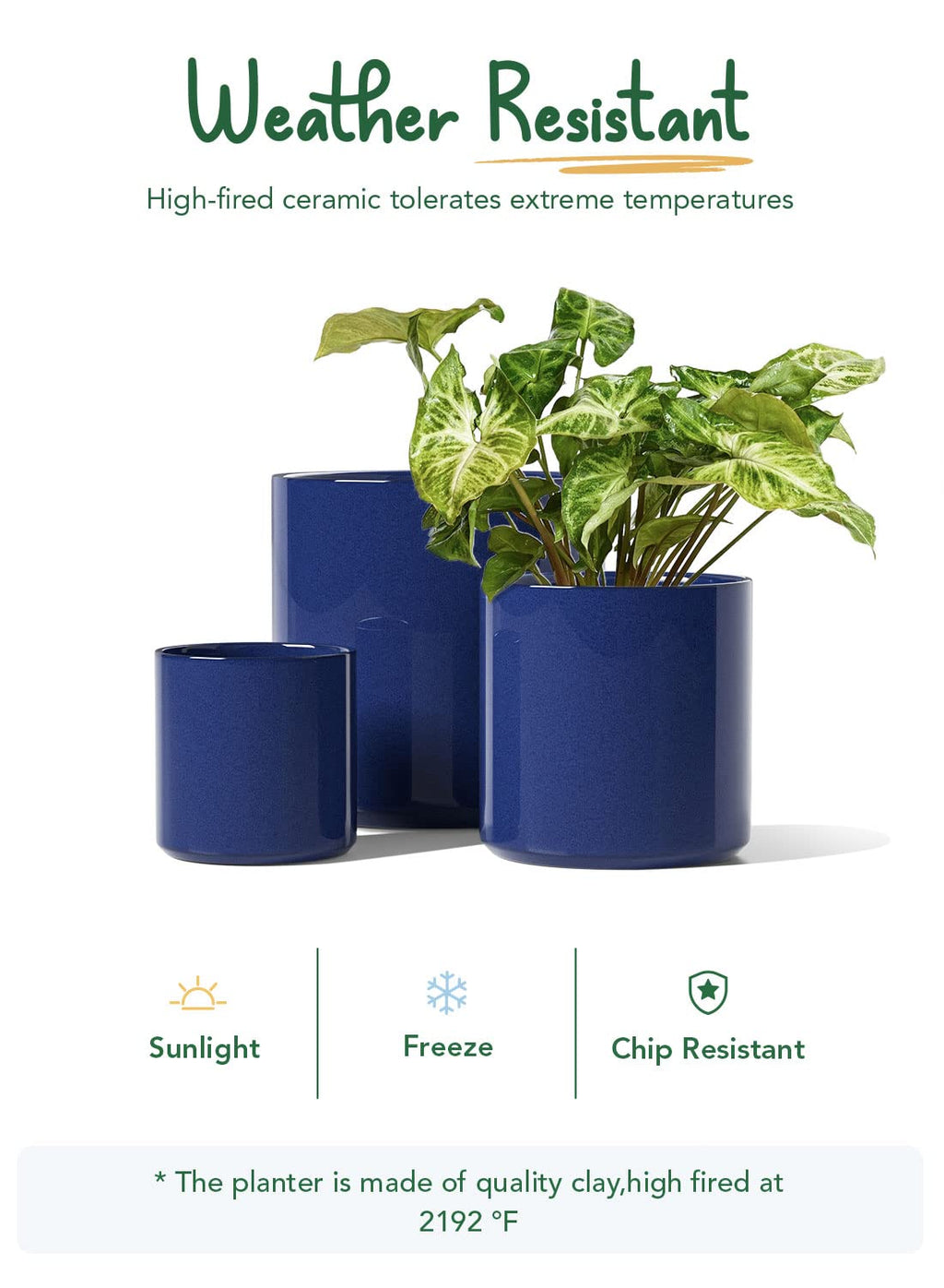 LE TAUCI Ceramic Planters Set of 3 | Mid-Century Indoor Pots with Drainage