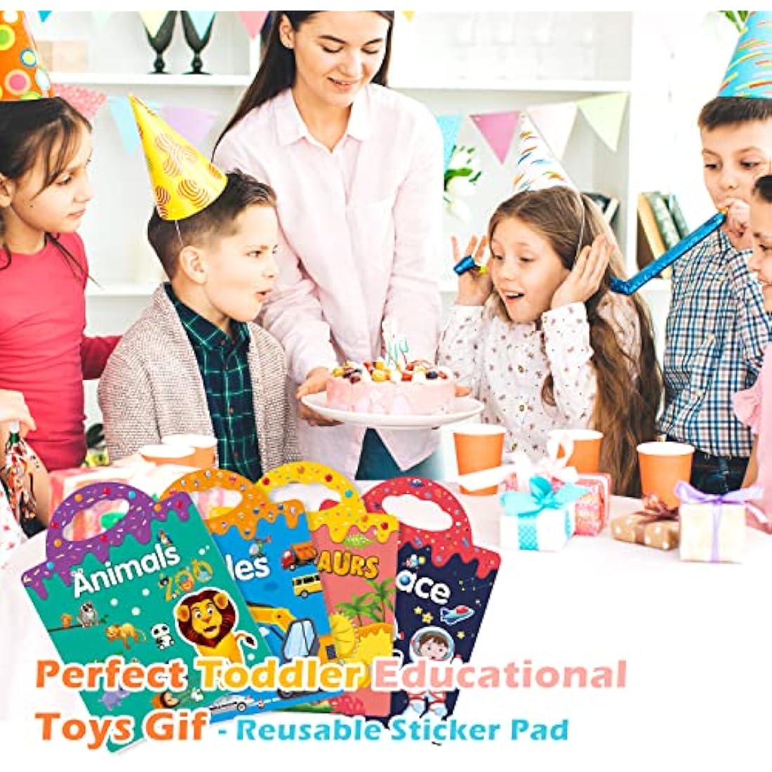GUYUCOM 4 Pack Reusable Sticker Books | 3D Animal & Dinosaur Learning Toys