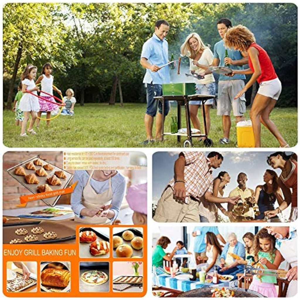 JOKBEN Copper Grill Mat 5-Pack | Heavy Duty Non-Stick Reusable BBQ Mats