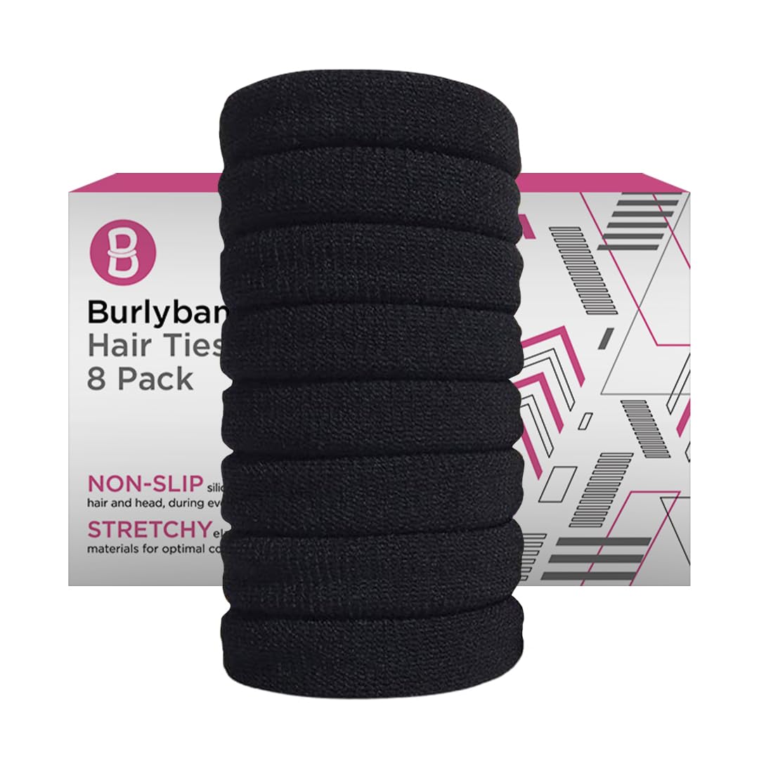 Burlybands Large Seamless Hair Ties for Thick Curly Hair | Black 8pcs
