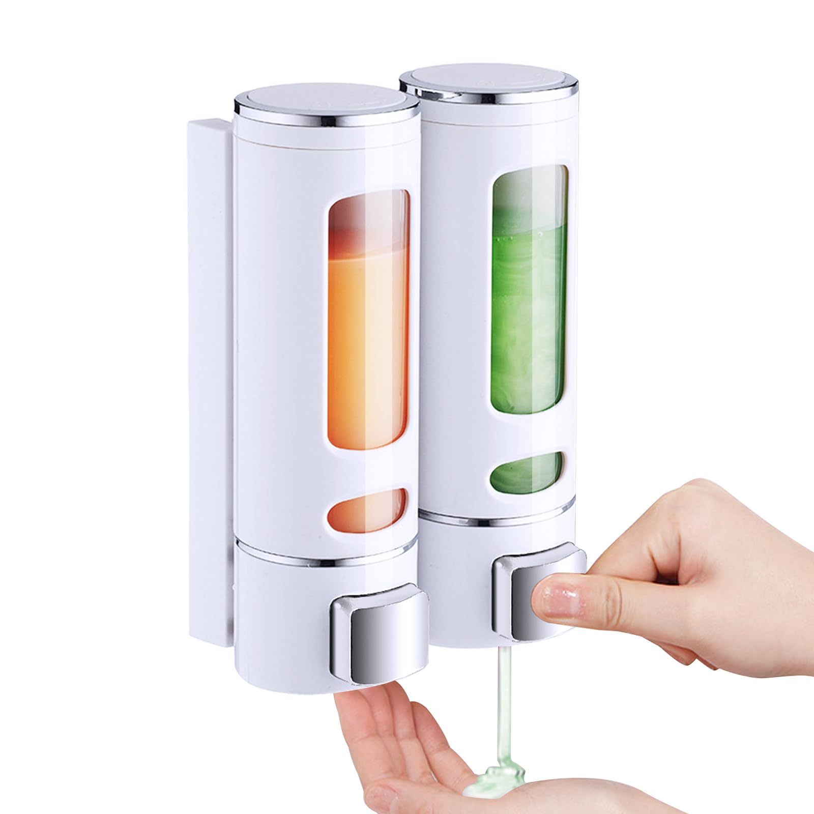 Qudubuy Wall-Mounted Soap Dispenser | 2-Chamber White ABS Shower Pump