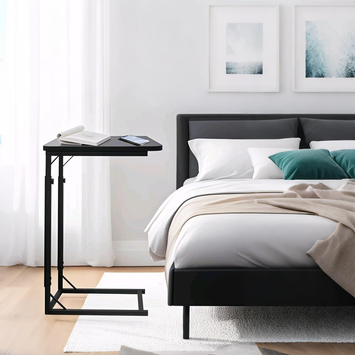 OFIDELITY Side Table, Height Adjustable C Table, End Table for Sofa, Couch & Bedside, Small Coffee Table with Metal Frame for Living Room & Bedroom - image 2