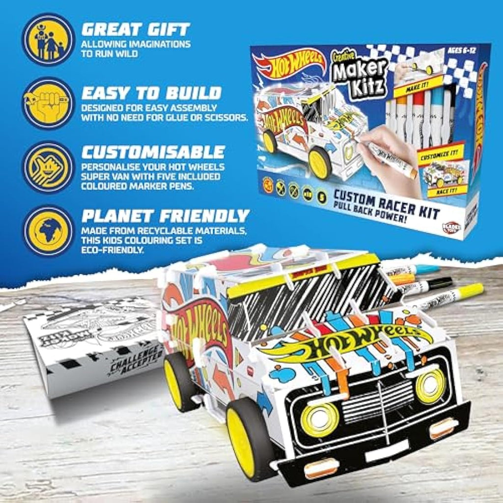 Hot Wheels Maker Kitz DIY Super Van – Build & Paint Pull Back Toy Car