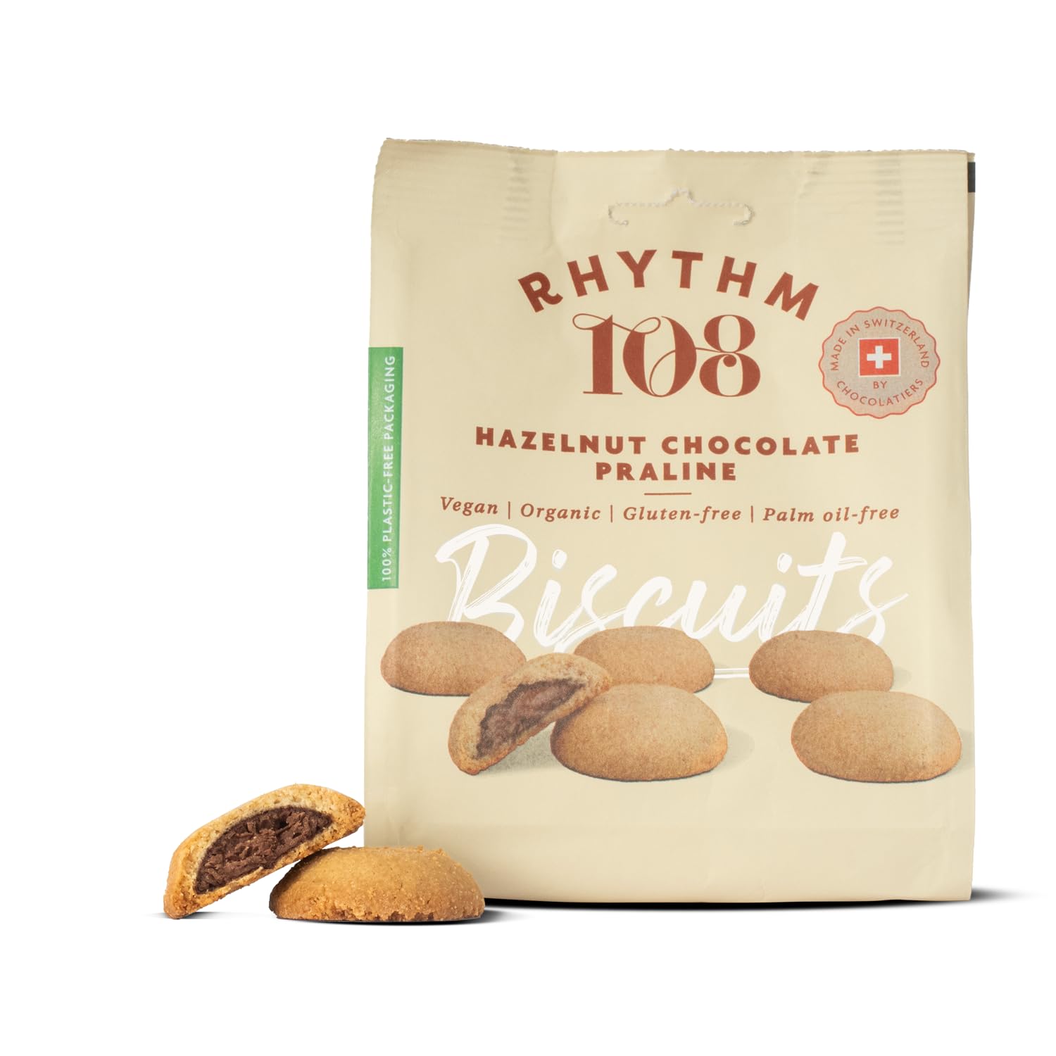 Rhythm 108 Swiss Vegan Hazelnut Chocolate Praline Biscuits - 8 x 135g