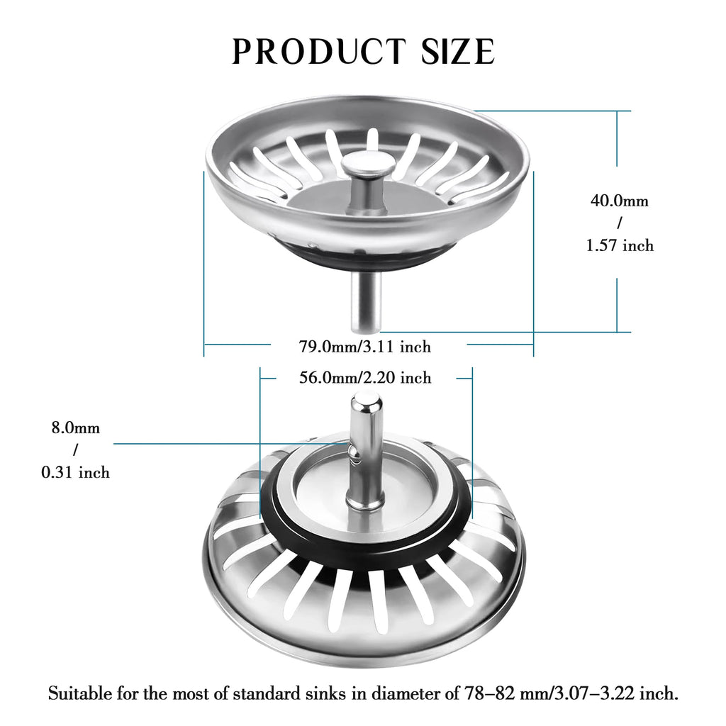 2 Pack Kitchen Sink Plug and Strainer,304 Stainless Sink Strainer PlugThickened version,for Kitchen or Bath Shower Basin Tray - image 5
