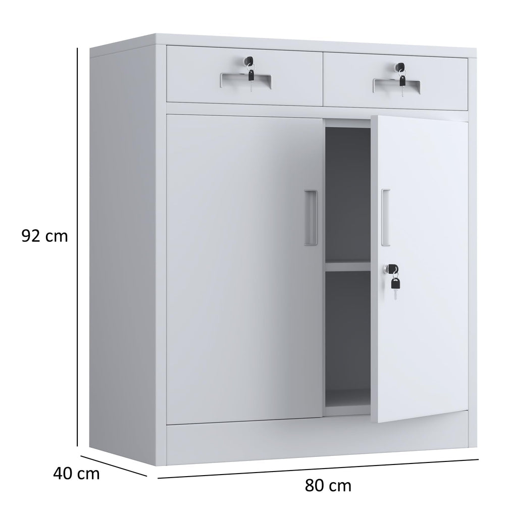 JINGUR Metal Storage Cupboard with Locking Doors and 2 Drawers White
