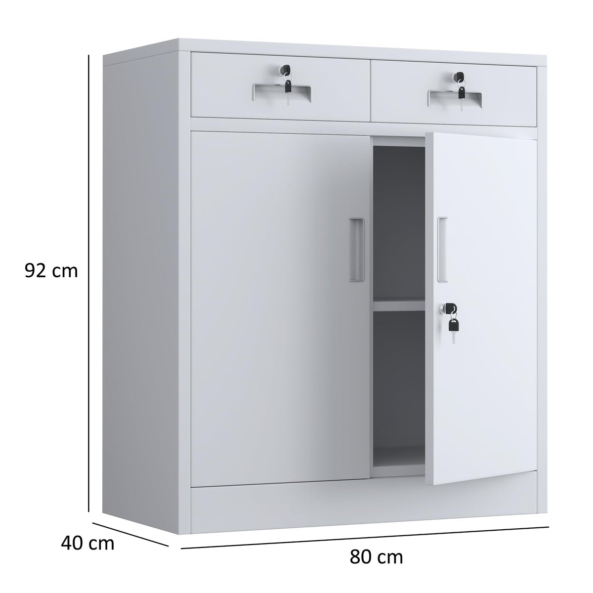 JINGUR Metal Storage Cupboard with Locking Doors and 2 Drawers White