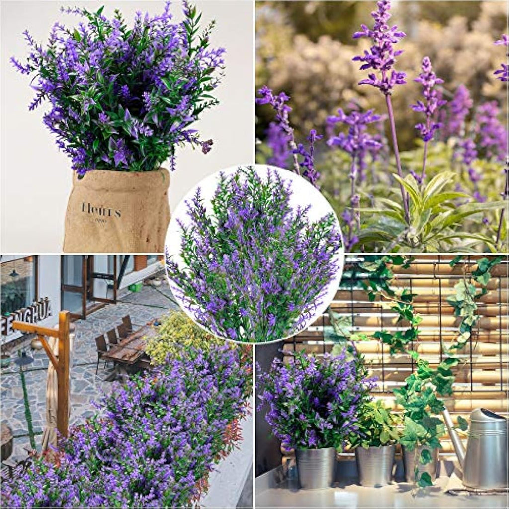 Artificial Lavender Flowers – 6 Pack UV Resistant Faux Purple