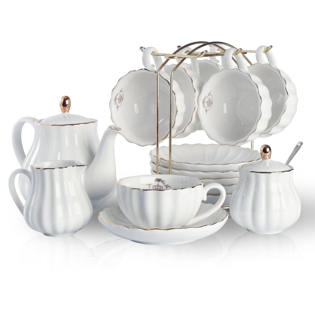 Sweejar Home Royal Porcelain Tea Set - 21-Piece Ceramic Service, White