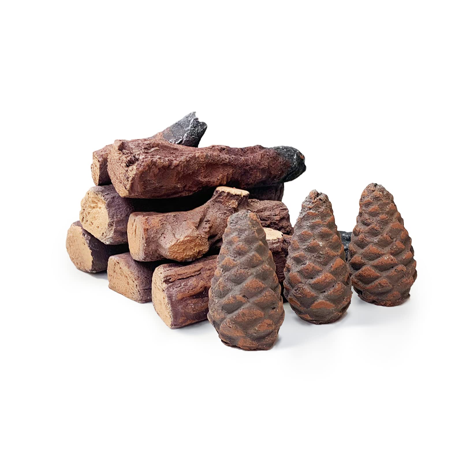 Heyfurni Ceramic Fireplace Logs | 10 Piece Smokeless Gas Log Set