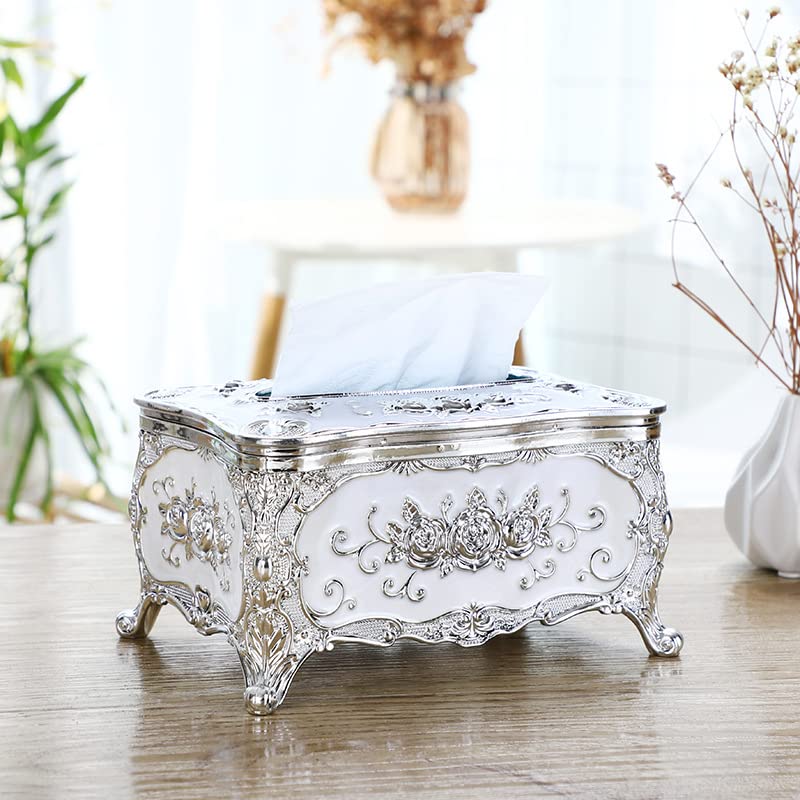Silver Acrylic Tissue Box Holder – Vintage Rose Napkin Dispenser