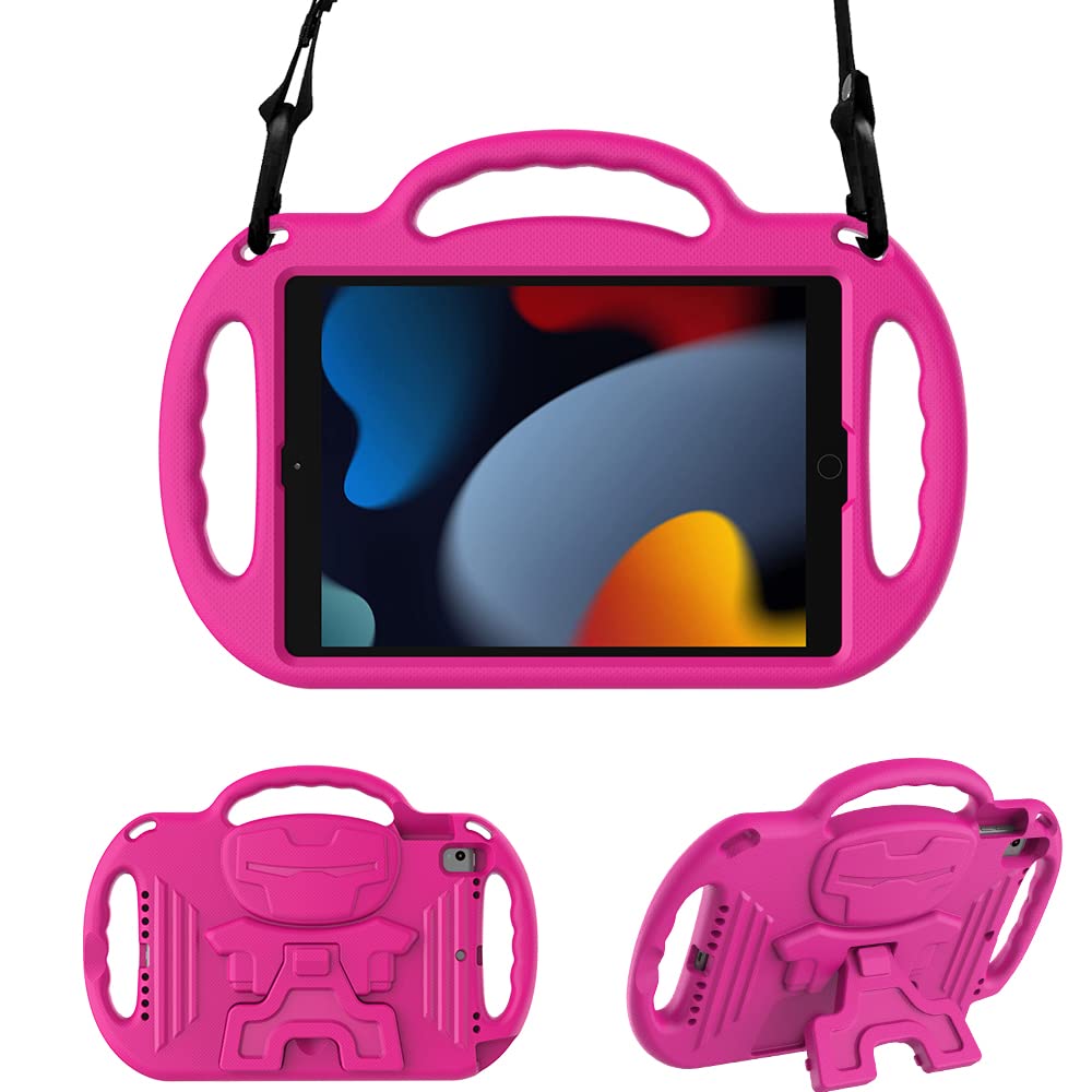 Surom iPad 10.2 Case - Shockproof Kids Cover with Handle & Strap | Pink