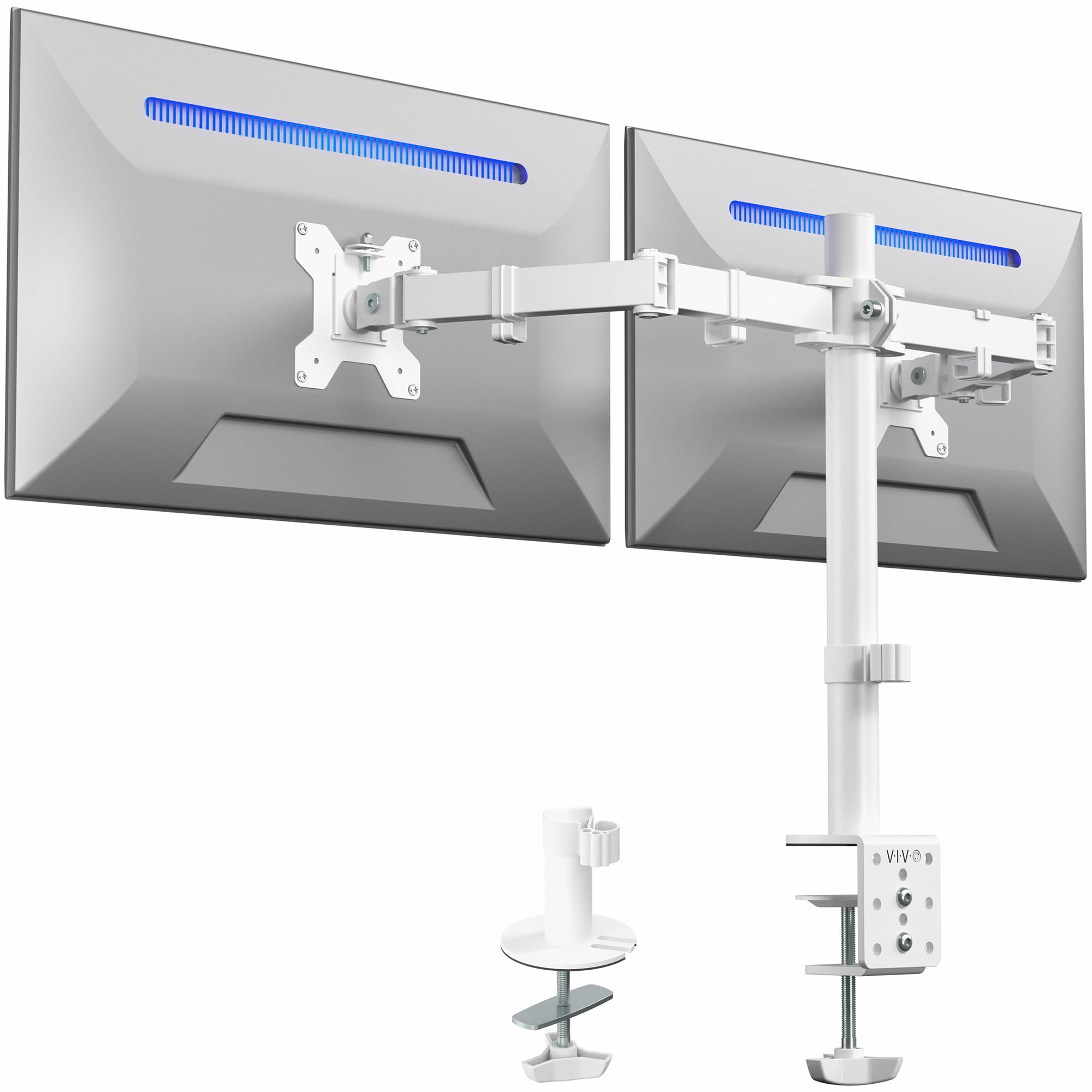VIVO Dual Monitor Desk Mount Stand – White Heavy Duty Adjustable Arms
