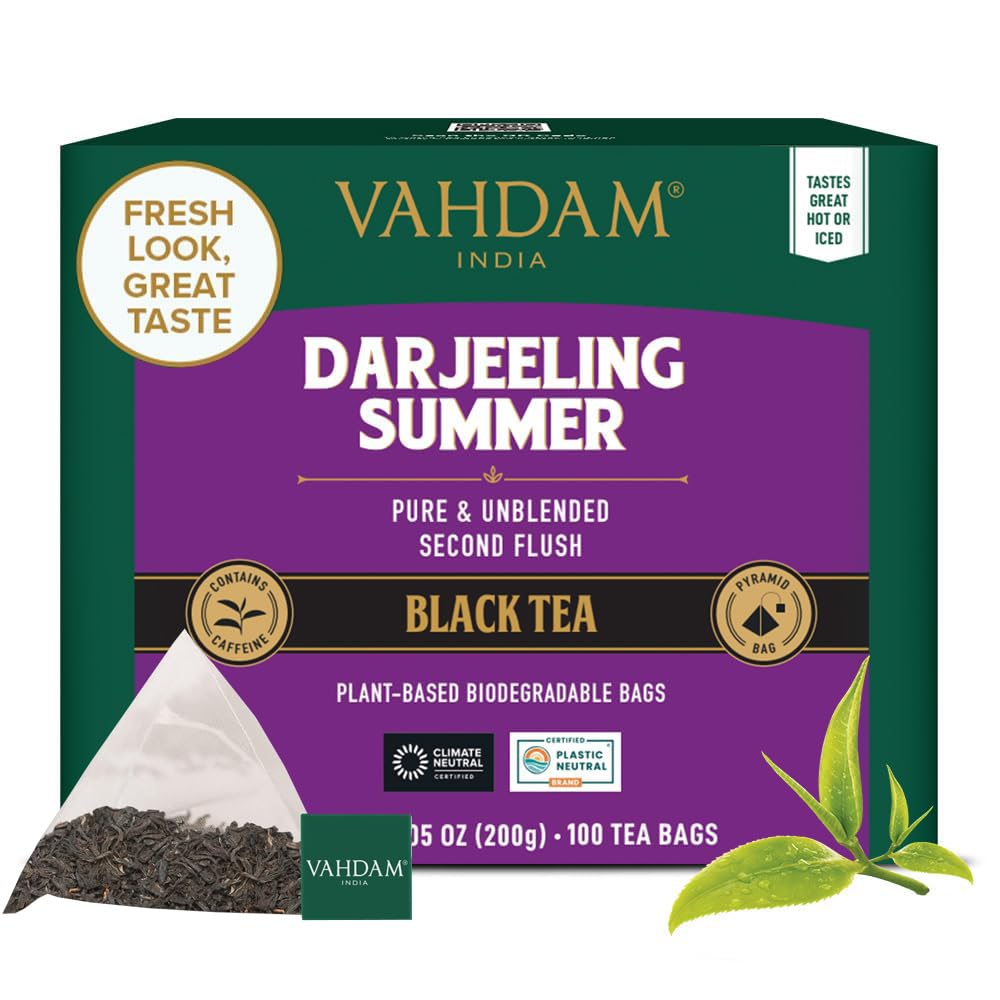 VAHDAM Darjeeling Black Tea Bags - 100 Count - Smooth & Fruity