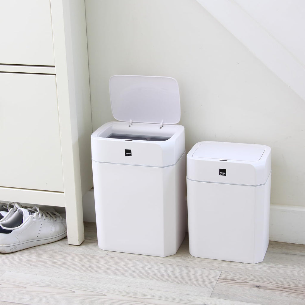 Sensio Home 2-Pack Waterproof Motion Sensor Trash Cans (12L & 16L) - White